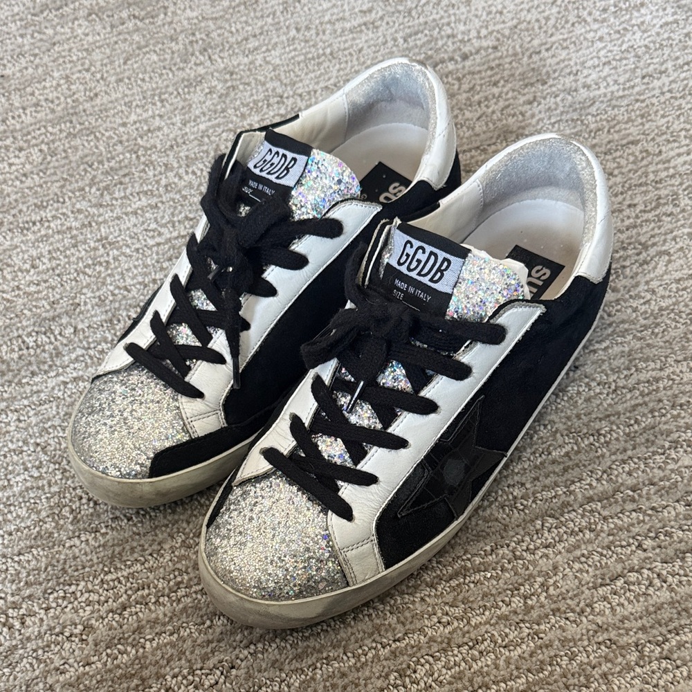 Golden Goose Style Glitter Star Sneakers - Black & Silver
